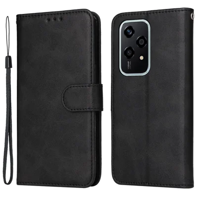 For Honor 200 Lite Case Calf Texture Leather Wallet Card Slots Magnetic Buckle Phone Cover - Black