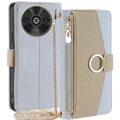 For Xiaomi Redmi A3 / Poco C61 4G Case Card Slots Stand Leather Mobile Phone Cover with Mirror - Blue