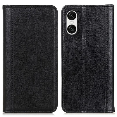 For Sony Xperia 10 VI Case Litchi Texture Split Leather Stand Phone Cases   - Black