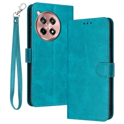 For OnePlus Ace 3 5G / 12R 5G Folio Flip Cover Leather Wallet Cell Phone Case with Strap - Green