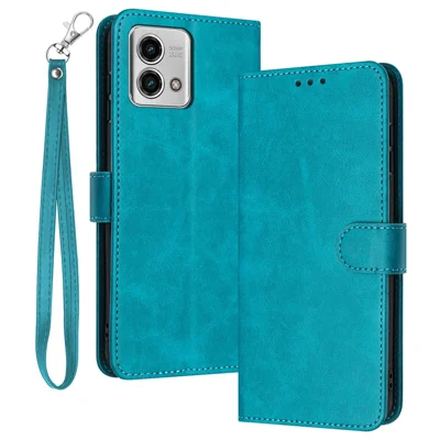 For Motorola Moto G Stylus 5G (2023) Case Leather Folding Stand Phone Cover with Wrist Strap - Green