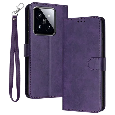 For Xiaomi 14 Case Full Protection Folding Stand Leather Phone Cover with Wallet - Purple