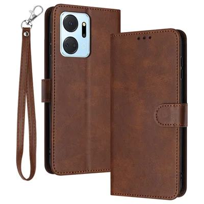 Leather Phone Cases for Honor X7a 4G / Play7T 5G   Wallet Drop-proof Calf Texture Cover - Brown