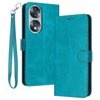 Leather Phone Cases for Honor 70 5G   Wallet Stand Calf Texture Fall-proof Cover - Green