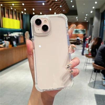 For iPhone 15 Clear Case Anti-Fall TPU+TPE+PC Hybrid Glitter Frame Phone Cover