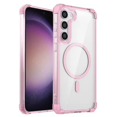 For Samsung Galaxy S23 Clear Case TPU+PC Phone Cover Magnetic Case - Transparent Pink