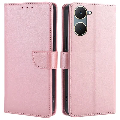 For vivo Y03 Shockproof Leather Case Wallet Mobile Phone Cover   - Rose Gold