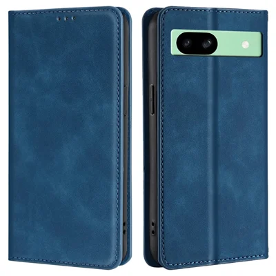 For Google Pixel 8a Case Skin-Touch PU Leather Card Holder Phone Cover - Blue