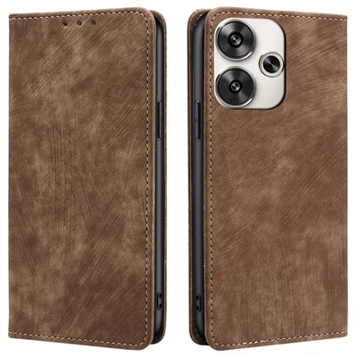 For Xiaomi Redmi Turbo 3 5G / Poco F6 5G Leather Case RFID Blocking Wallet Anti-Shock Phone Cover - Brown