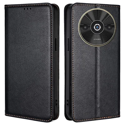For Xiaomi Redmi A3 4G / Poco C61 4G Case Solid Color Wallet Leather Phone Cover - Black