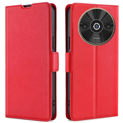 For Xiaomi Redmi A3 4G / Poco C61 4G Case Card Slots PU Leather Stand Phone Cover - Red