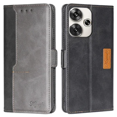 For Xiaomi Redmi Turbo 3 5G / Poco F6 5G Case Color Splicing Leather Drop-Proof Phone Cover with Wallet - Black+Grey