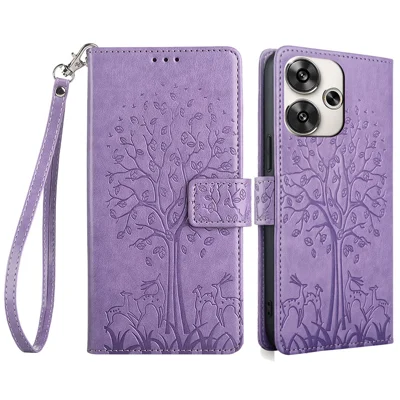 For Xiaomi Redmi Turbo 3 5G / Poco F6 5G Case PU Leather Deer Imprinted Wallet Phone Cover - Purple