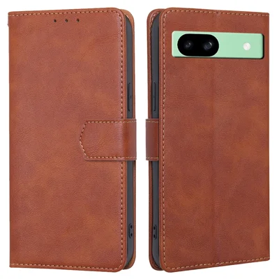 For Google Pixel 8a Case Magnetic Clasp RFID Blocking Wallet Leather Phone Cover - Brown