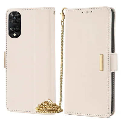 For TCL 505 Wallet Case Anti-Scratch PU Leather Card Slots Phone Cover with Straps - White