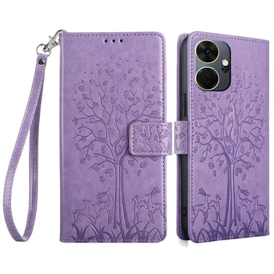 For itel P55+ Case PU Leather Deer Imprinted Flip Shockproof Wallet Phone Cover - Purple