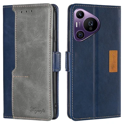 For Huawei Pura 70 Pro / 70 Pro+   Phone Case Leather Wallet Dual Color Splicing Phone Cover - Blue+Grey