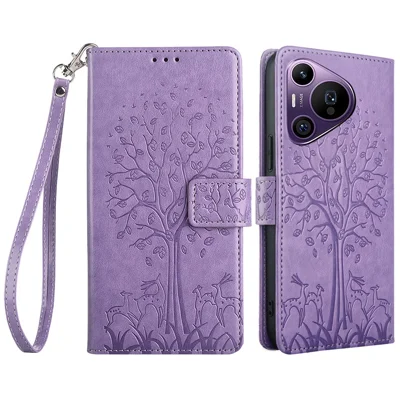 For Huawei Pura 70 Pro / Pura 70 Pro+ Case PU Leather Wallet Phone Cover with Hand Strap - Purple