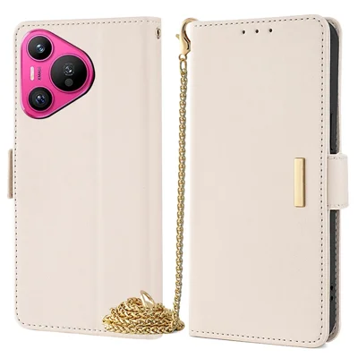 Til Huawei Pura 70 Task PU Læder Wallet Ståtelefondæksel med Crossbody Skulderrem - Hvid
