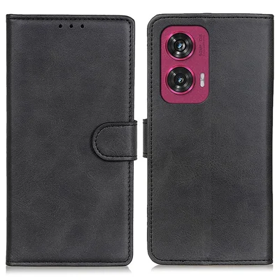For Motorola Edge 50 Fusion 5G Case Cowhide Texture Leather Wallet Phone Cover - Black