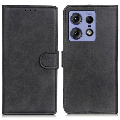 For Motorola Edge 50 Pro 5G Wallet Case Cowhide Texture Leather Shockproof Cover - Black