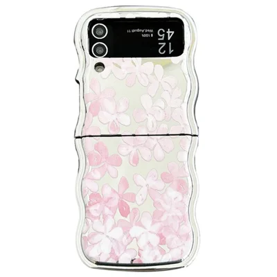 For Samsung Galaxy Z Flip3 5G Case Flower Pattern Electroplated Wavy Edge Soft TPU Phone Cover - Pink Flower
