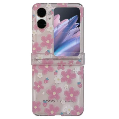 For Oppo Find N2 Flip 5G Case Flower Pattern Printing PC Anti-Scratch Phone Cover - Pink Flower