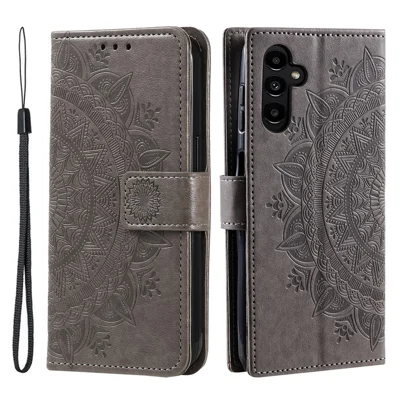 For Samsung Galaxy M55 5G / C55 5G / F55 5G   Phone Cases Full Protection Leather Wallet Phone Cover with Strap - Grey
