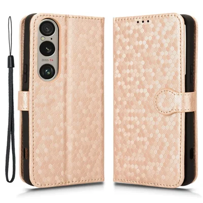 For Sony Xperia 1 VI Wallet Case Stand Leather Phone Cover Dot Imprinted - Rose Gold