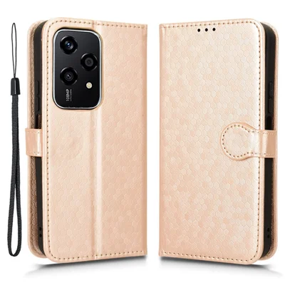For Honor 200 Lite Wallet Card Slots Case Dot Imprinted Leather Phone Cover - Rose Gold