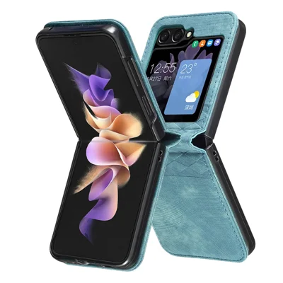For Samsung Galaxy Z Flip7 FE 5G / Z Flip6 5G / Z Flip5 5G Case Grid Pattern Imprint Leather Shockproof Phone Cover - Green