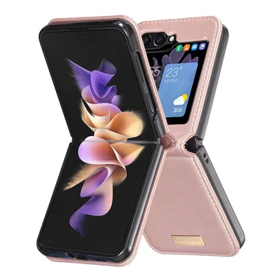 BINFEN COLOR R20 For Samsung Galaxy Z Flip7 FE 5G / Z Flip6 5G / Z Flip5 5G Case PU Leather+PC Phone Cover - Rose Gold