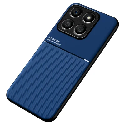 For Honor X8b 4G Case PU Leather Lines Imprinted Anti-slip Back Cover - Blue