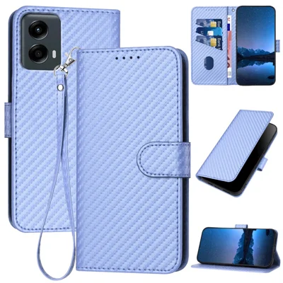 YX0070 For Motorola Moto G 5G (2024) Stand Case Carbon Fiber Texture Leather Phone Cover - Light Purple