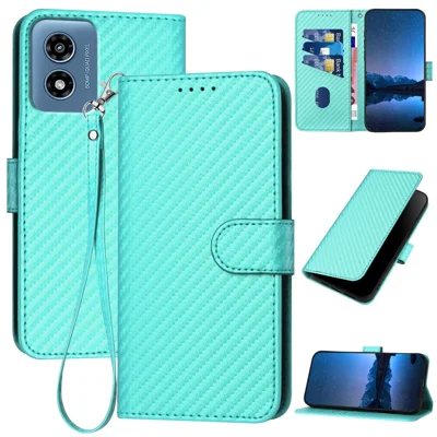 YX0070 For Motorola Moto G Play (2024) 4G Case Carbon Fiber Texture Leather Phone Stand Cover - Baby Blue