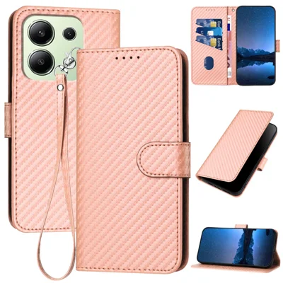 YX0070 For Xiaomi Redmi Note 13 4G PU Leather Phone Case Carbon Fiber Texture Stand Phone Cover - Pink
