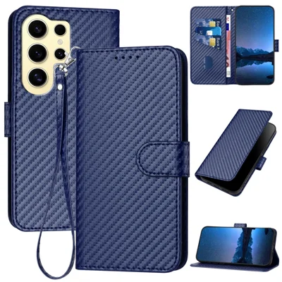 YX0070 For Samsung Galaxy S24 Ultra Case Wallet Leather Phone Cover Carbon Fiber Texture - Sapphire
