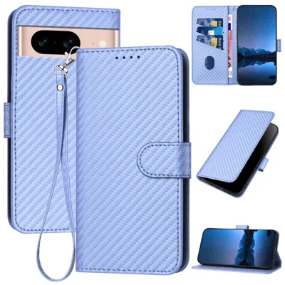YX0070 For Google Pixel 8a Case Carbon Fiber Texture Shockproof Leather Phone Cover with Wallet - Light Purple