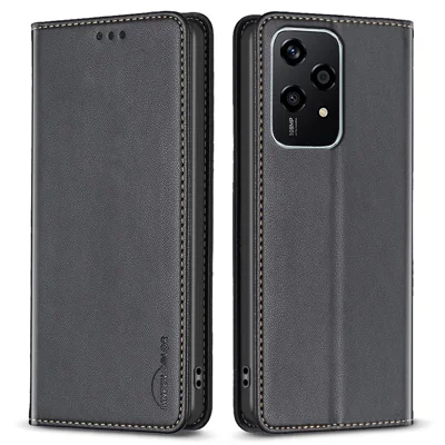 BINFEN COLOR BF18 For Honor 200 Lite Case Card Slots Leather Phone Cover Magnetic Closing - Black
