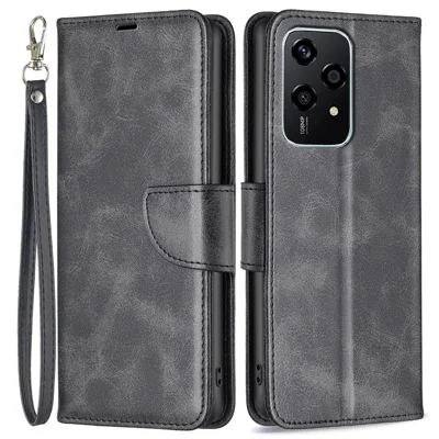 For Honor 200 Lite Case Folding Stand Leather Anti-Fall Mobile Phone Cover with Hand Strap - Black