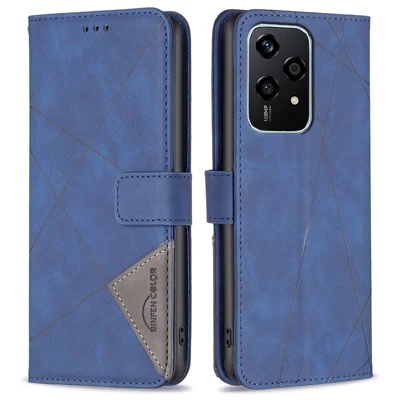 BINFEN COLOR For Honor 200 Lite Phone Cases Wallet Stand Geometry Imprint Leather Cover - Blue