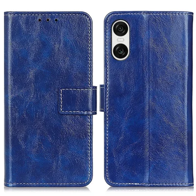 For Sony Xperia 10 VI Case Vintage PU Leather Folio Phone Cover with Card Slots - Blue