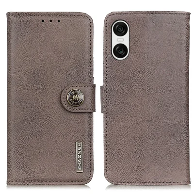 KHAZNEH For Sony Xperia 10 VI Leather Wallet Case Cowhide Texture Phone Cover - Khaki