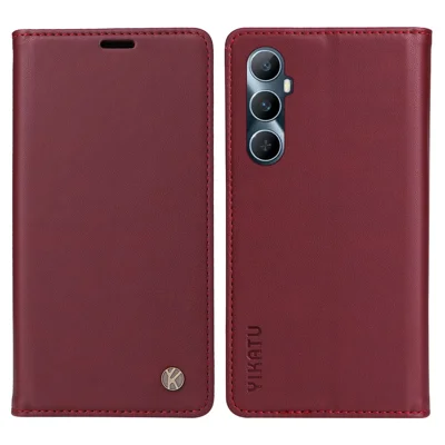 YIKATU YK-001 For Realme C65 4G Case Anti-Scratch Leather Wallet Phone Cover - Wine Red
