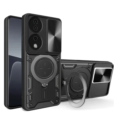 For Honor X7b 4G / 90 Smart Case TPU+PC Kickstand Military Grade Shockproof Phone Cover - Black