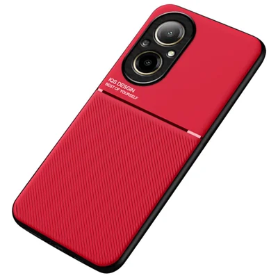 For Realme C67 4G Case PU Leather Lines Imprinted Anti-Slip Back Phone Cover - Red