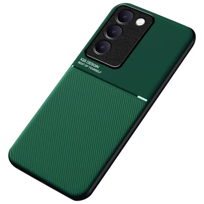 For vivo Y100 5G (Indonesia) Case Compatible with Magnetic Car Mount PU Leather Line Imprinted Cover - Green