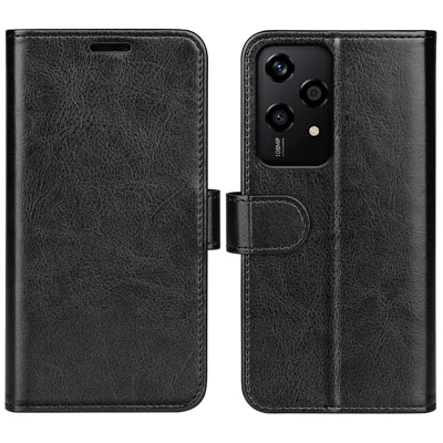 For Honor 200 Lite Phone Case Crazy Horse Texture Leather Folio Flip Cover with Wallet - Black