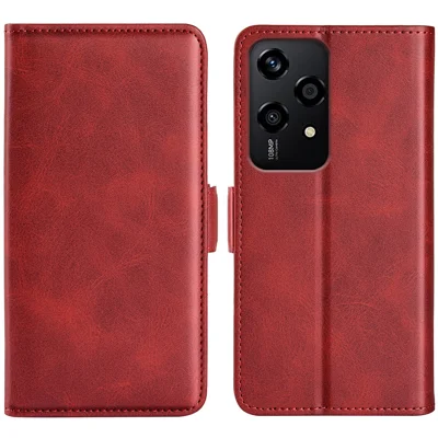 For Honor 200 Lite Leather Case Wallet Phone Cover with Dual Magnetic Clasps - Red