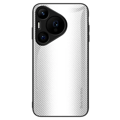 Voor Huawei Pura 70 Hoesje met Koolstofvezelstructuur Beschermhoes van Gehard Glas - Wit